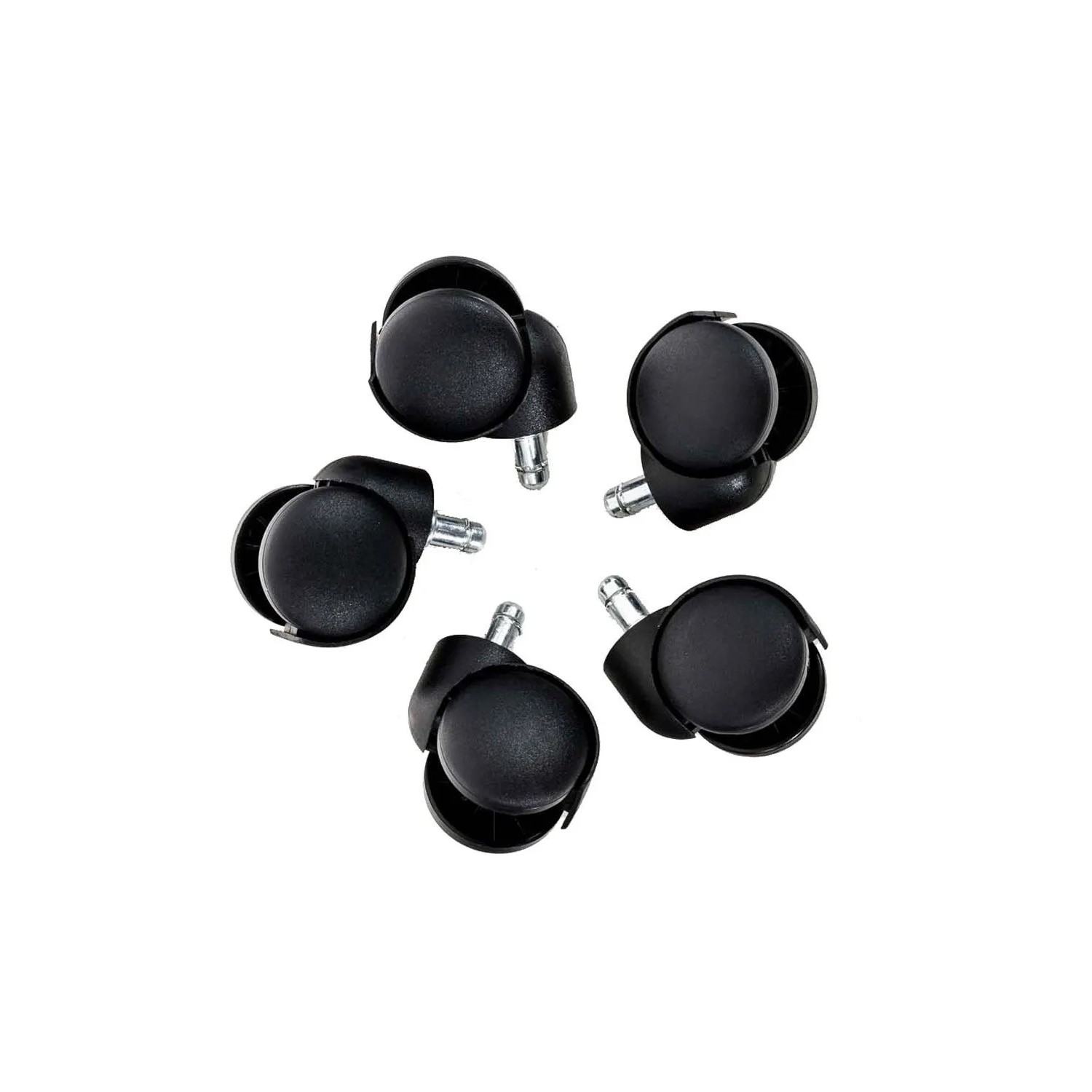 5er Set schwarze Bürostuhl Rollen mit 11mm Stift für Hartböden.
