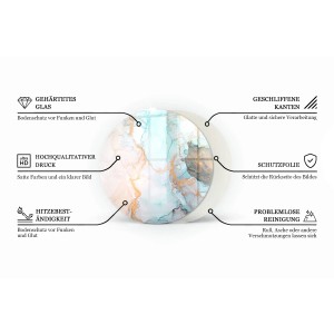 Tulup Glasplatte für Kamin Marmor-Adermuster Glas unter Kamin Runden 50x50 cm Weiß Glasplatte für Kamin Glasplatte unter Kamin