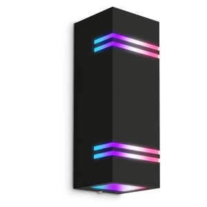 Smarte, schwarze SSC-LUXon JOVO-L Außenwandleuchte mit RGB-Lichteffekten, geeignet für den Außenbereich.