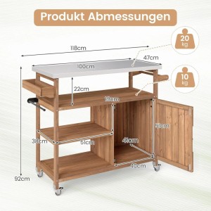 Costway Grillwagen Outdoor Servierwagen Auf Rollen Kücheninsel mit Ablagen