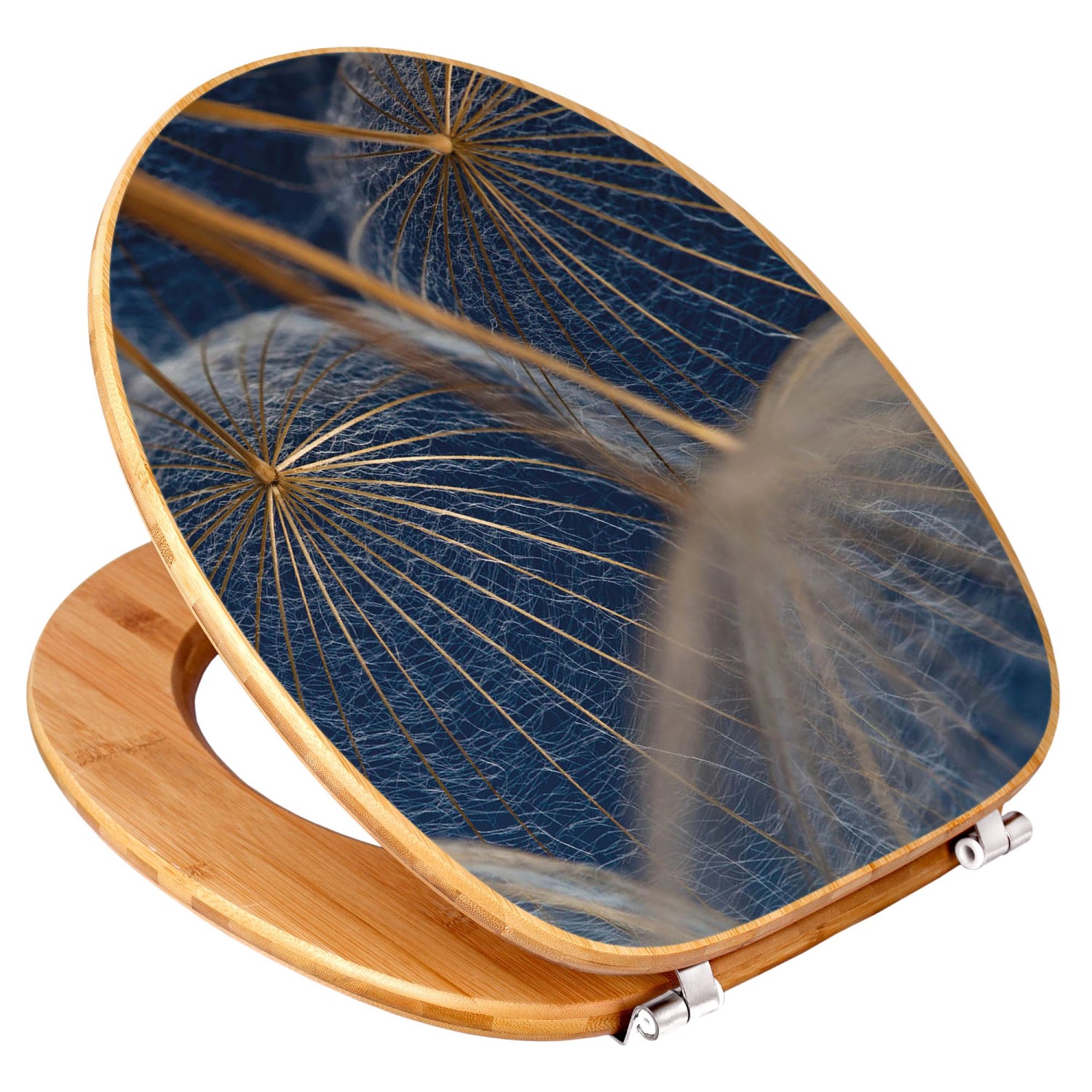 Banjado WC-Sitz aus Bambus mit Motiv Verblüht, Toilettendeckel aus Holz mit Universal Scharnieren.
