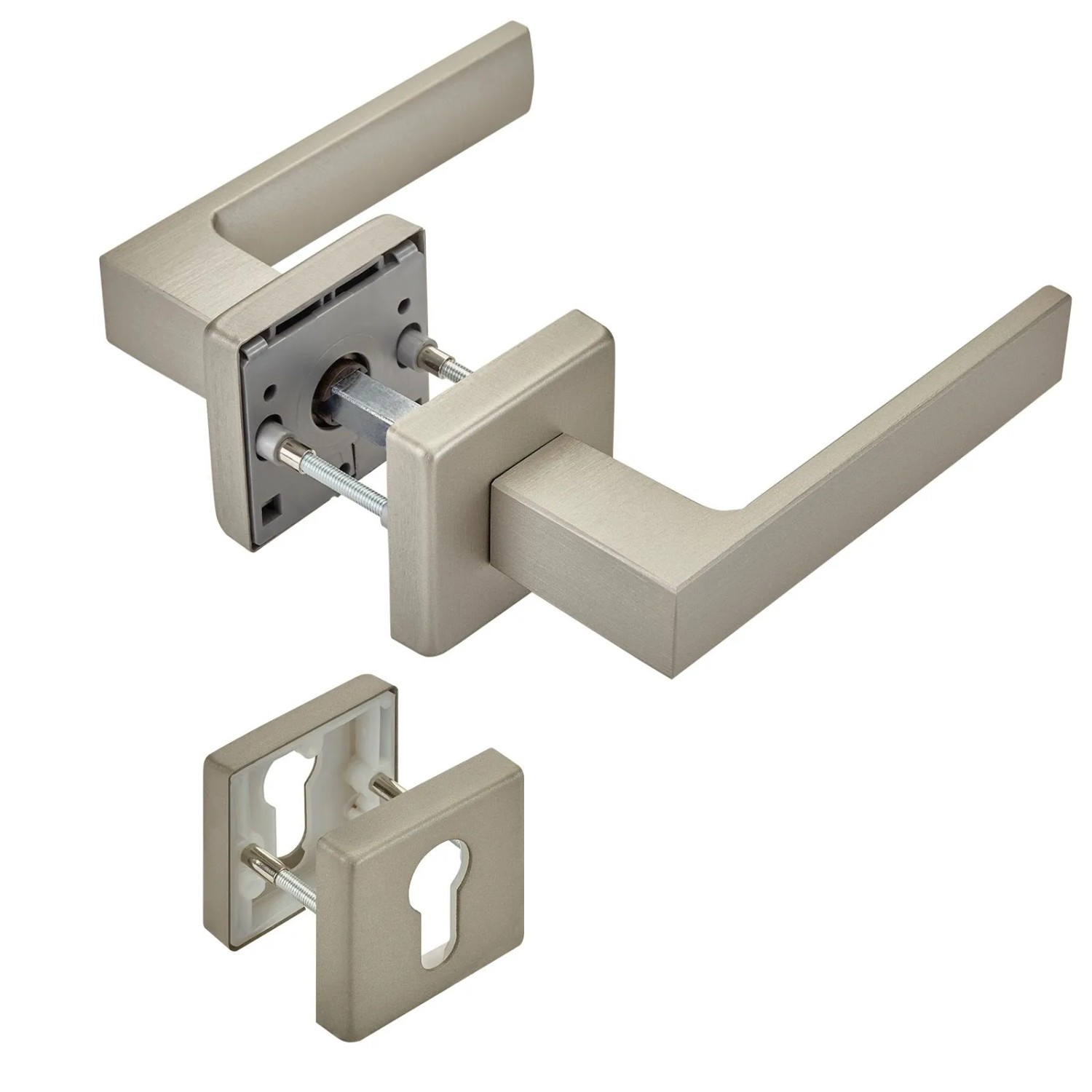 SOTECH Türdrückergarnitur CUBE Edelstahloptik Matt Rosette Profilzylinder mit Befestigungsmaterial