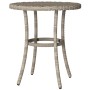 Runder, hellgrauer Gartentisch aus Polyrattan, Teil des vidaXL Bistro-Sets.