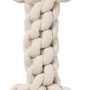 Weißes Seil-Hundespielzeug in Knochenform, ideal für Zerrspiele und zur Förderung der Zahngesundheit.