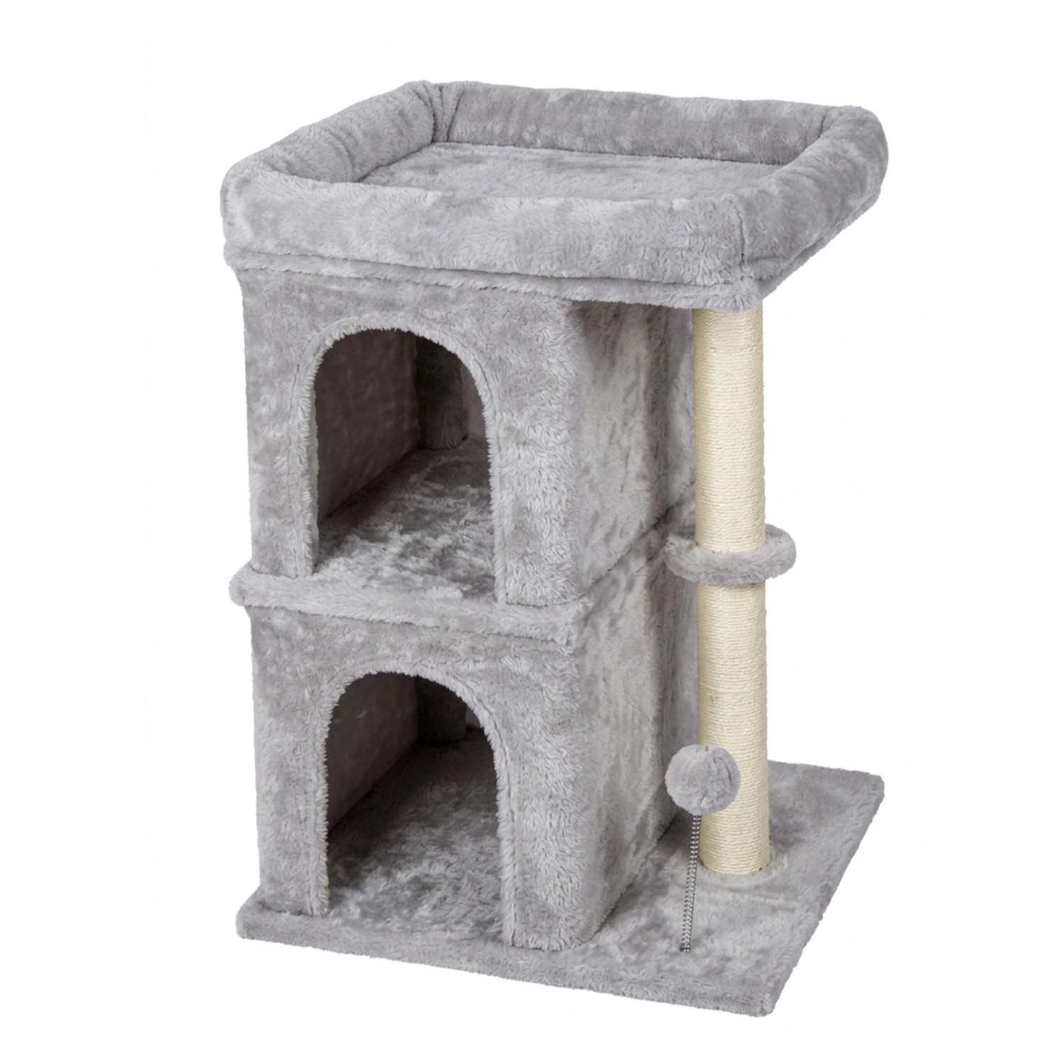 Relaxdays Kratzbaum Sisal Hellgrau mit 2 Höhlen und Liegefläche Waschbar 71 cm x 50 cm x 41 cm