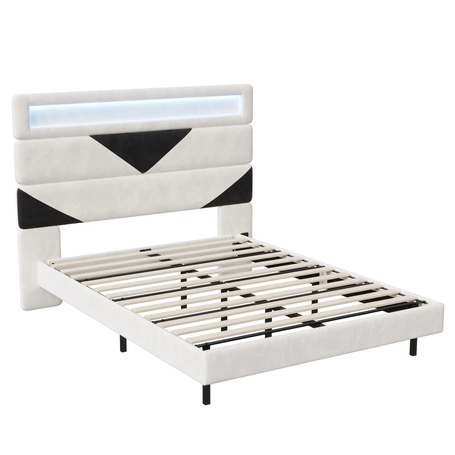 PXloue Doppelbett 160x200 Polsterbett mit LED und USB-Ladefunktion Samt