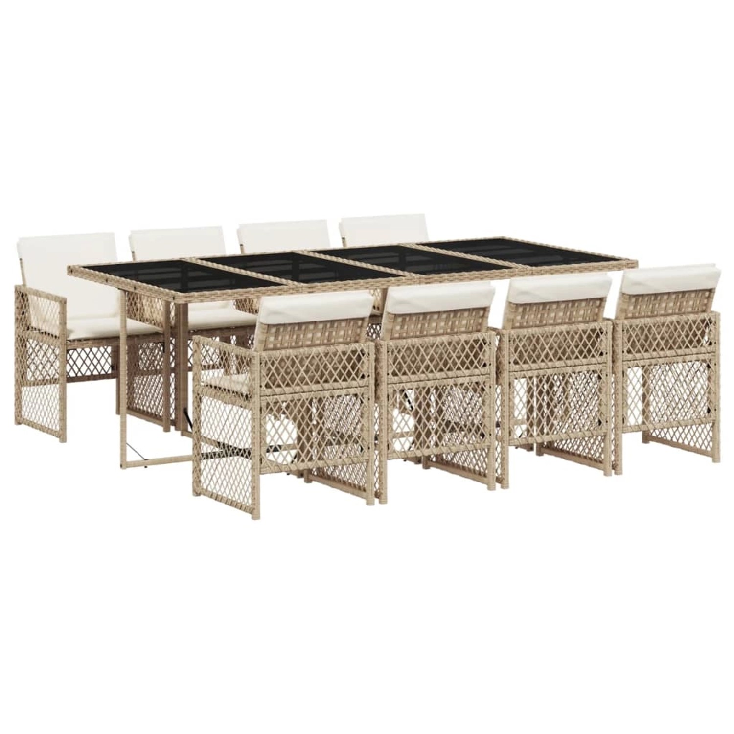 vidaXL 9-Tlg Garten-Essgruppe mit Kissen Beige Poly Rattan 3210742 günstig online kaufen