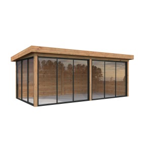 Palmako Pavillon Lenna Set 402 mit Schiebetüren, braun tauchgrundiert, 588x300 cm.