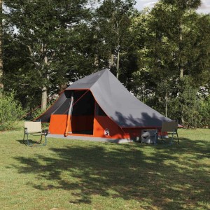 Grau-oranges Tipi-Zelt von vidaXL, ideal für Camping & Outdoor-Abenteuer. Geräumiges Familienzelt aus Taft.