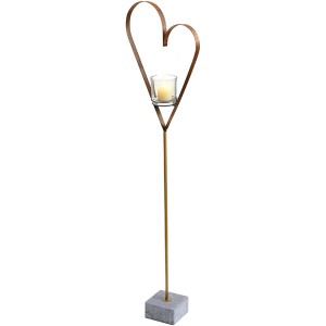 Windlicht Herz mit Rosteffekt, 140cm hoch, auf Betonfuß mit Glasbehälter für stimmungsvolle Beleuchtung.