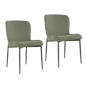 Svita Freddie 2er Set Esszimmerstühle, grün, mit Cordbezug und schwarzen Metallbeinen.