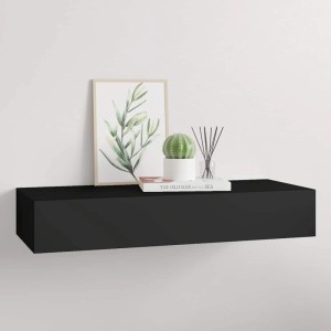 Schwarzes Wandregal mit Schublade, 60x23,5x10 cm, aus MDF. Dekoration.
