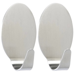 2er-Set Wenko Maxi-Wandhaken aus mattem Edelstahl im Oval-Design.