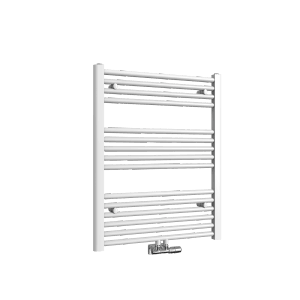 Weißer Emke Badheizkörper/Handtuchwärmer (75x60cm, 337W) mit horizontalen Heizrohren.