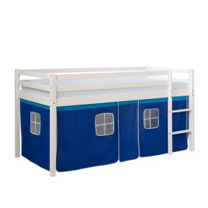 Homestyle4u Hochbett 90x200 mit Vorhang und Lattenrost in Weiß 2562