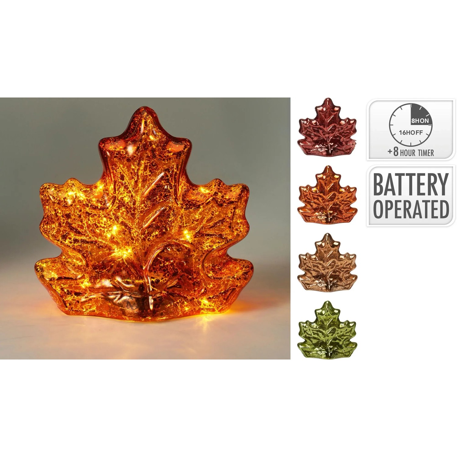 Dekoratives Glasblatt mit LED im Ahornblatt-Design, batteriebetrieben, mit Timer. Ideal für stimmungsvolle Beleuchtung.