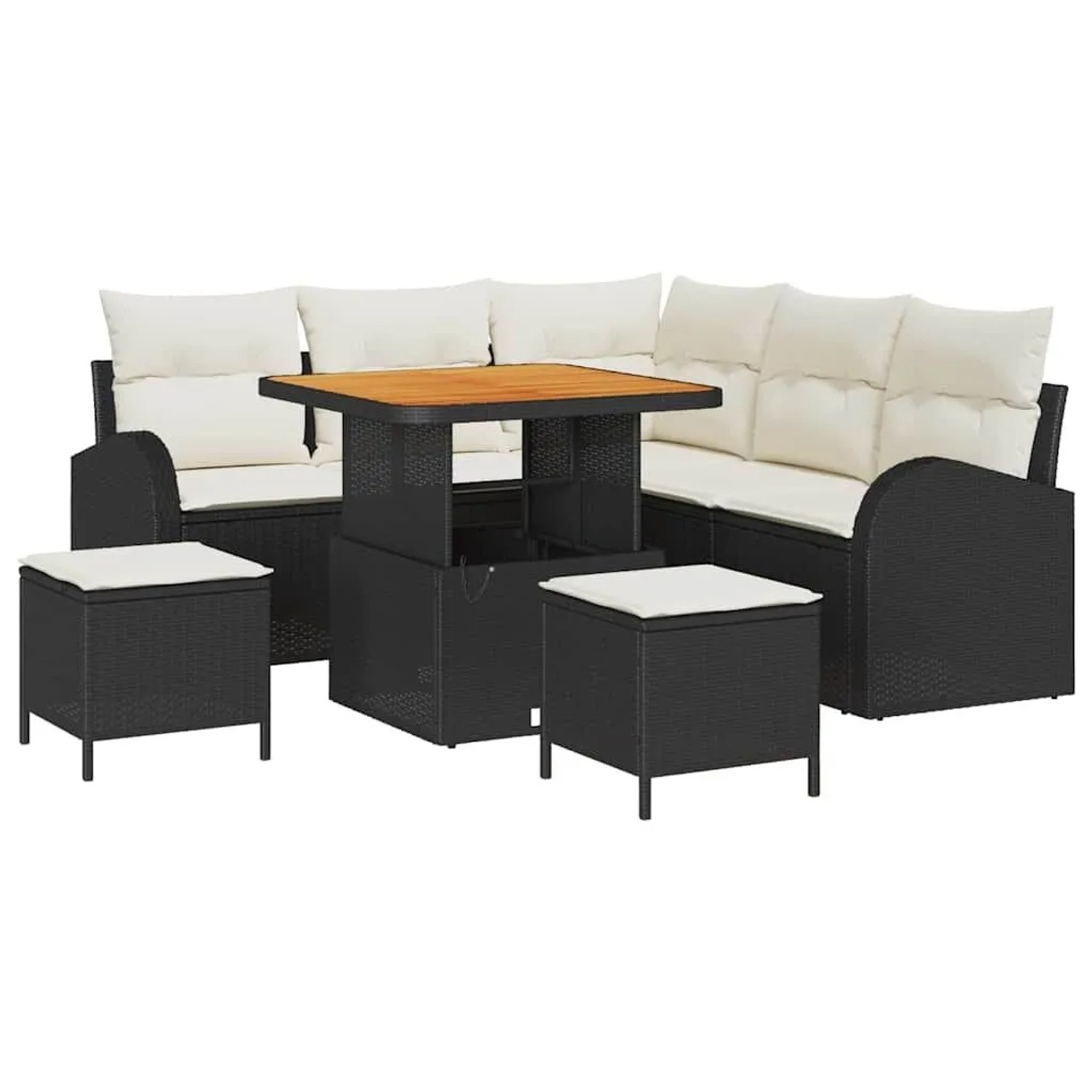 vidaXL Garten-Sofa-Set mit Kissen mit Speicher 8-Tlg Schwarz und Creme 3364340