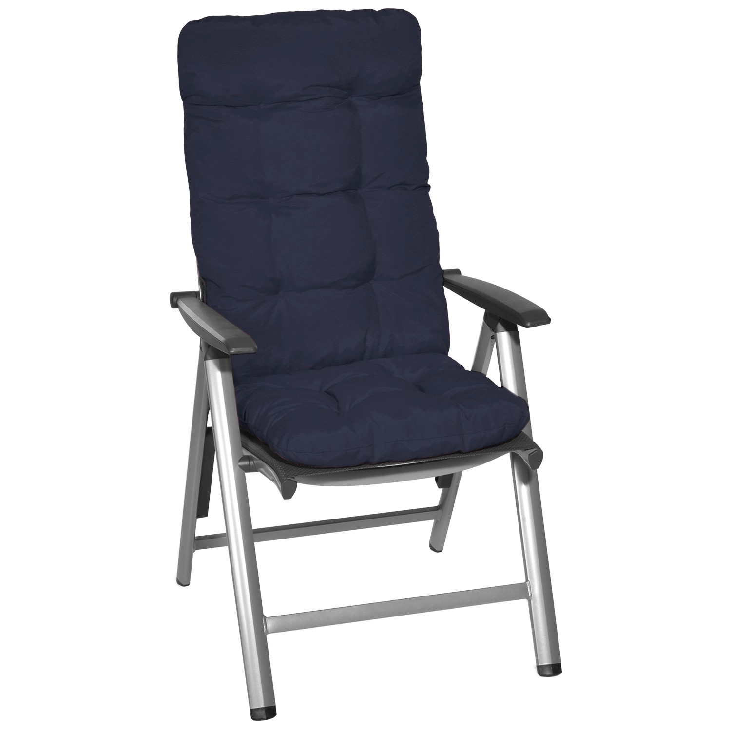 4er Set Beautissu Flair HL Gartenstuhlauflagen, dunkelblau, 120x50x8cm für Hochlehner.