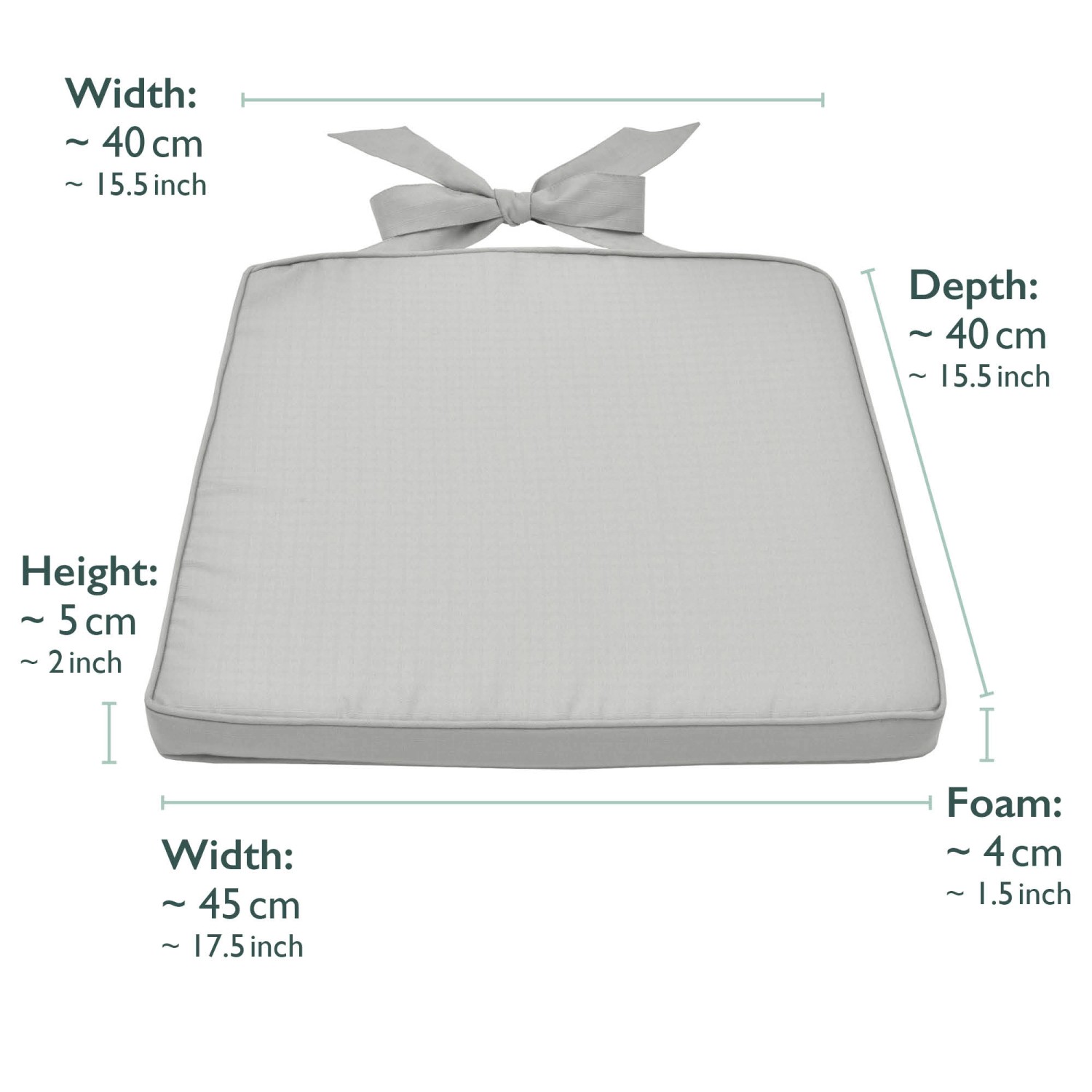 Beautissu Pia Stuhlkissen 4er Set, 45x40cm, hellgrau, mit Befestigungsbändern.