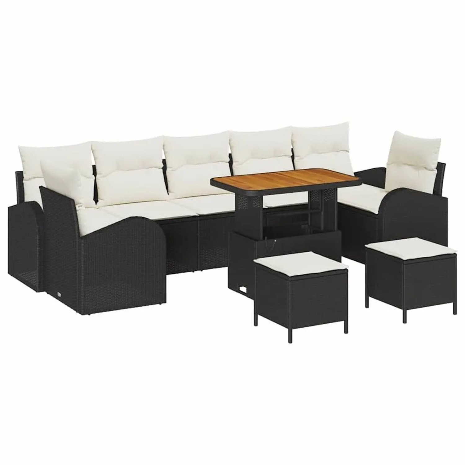 vidaXL Garten-Sofa-Set mit Kissen 10-Tlg Schwarz und Creme 3364330