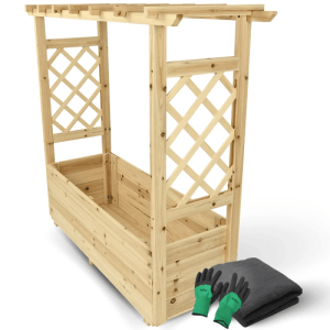 DELUKE Hochbeet mit Rankgitter THAO mit Vlies Handschuhe Pflanzkasten mit Rankhilfe Blumenkasten für Kletterpflanzen 98cm Breit