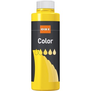 OBI Color Voll- und Abtönfarbe Gelb, matte Dispersionsfarbe im 500 ml Behälter.