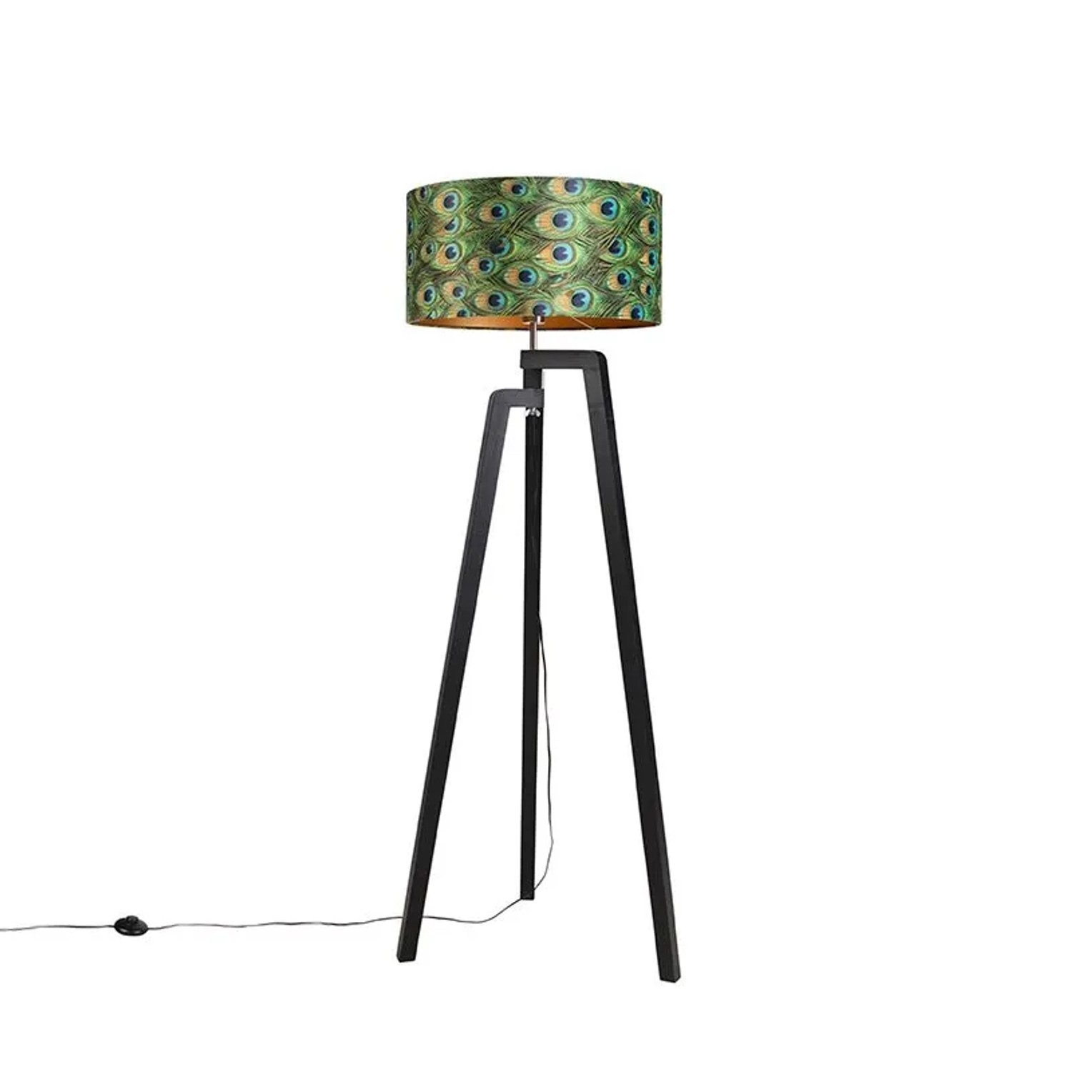 QAZQA Stehleuchte Stativ Schwarz mit Schirm Pfau Design 50 cm Puros