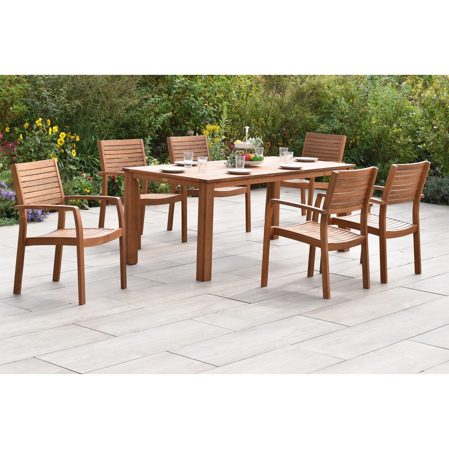 Merxx Batavia Set 7-tlg. 6 Stapelsessel Gartentisch 185 x 90 cm günstig online kaufen