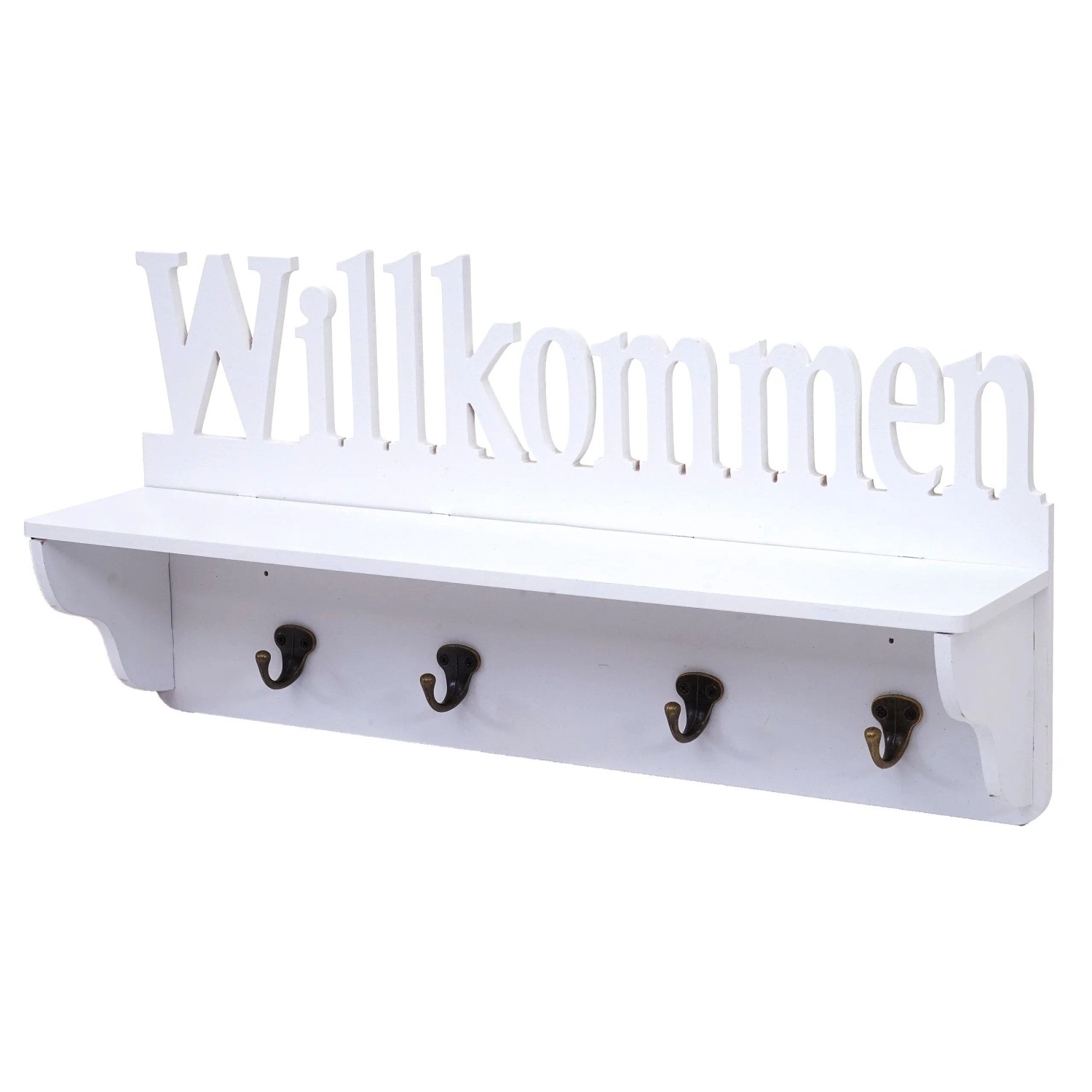 MCW Wandgarderobe D41 Willkommen 4 Haken Weiß