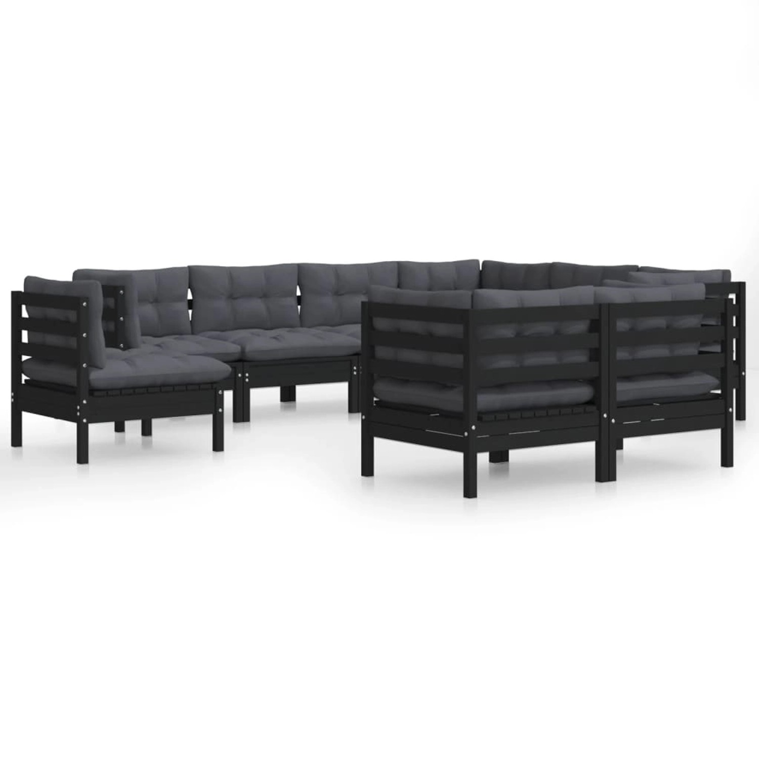 vidaXL 9-tlg Garten-Lounge-Set mit Kissen Schwarz Kiefer Massivholz Modell günstig online kaufen