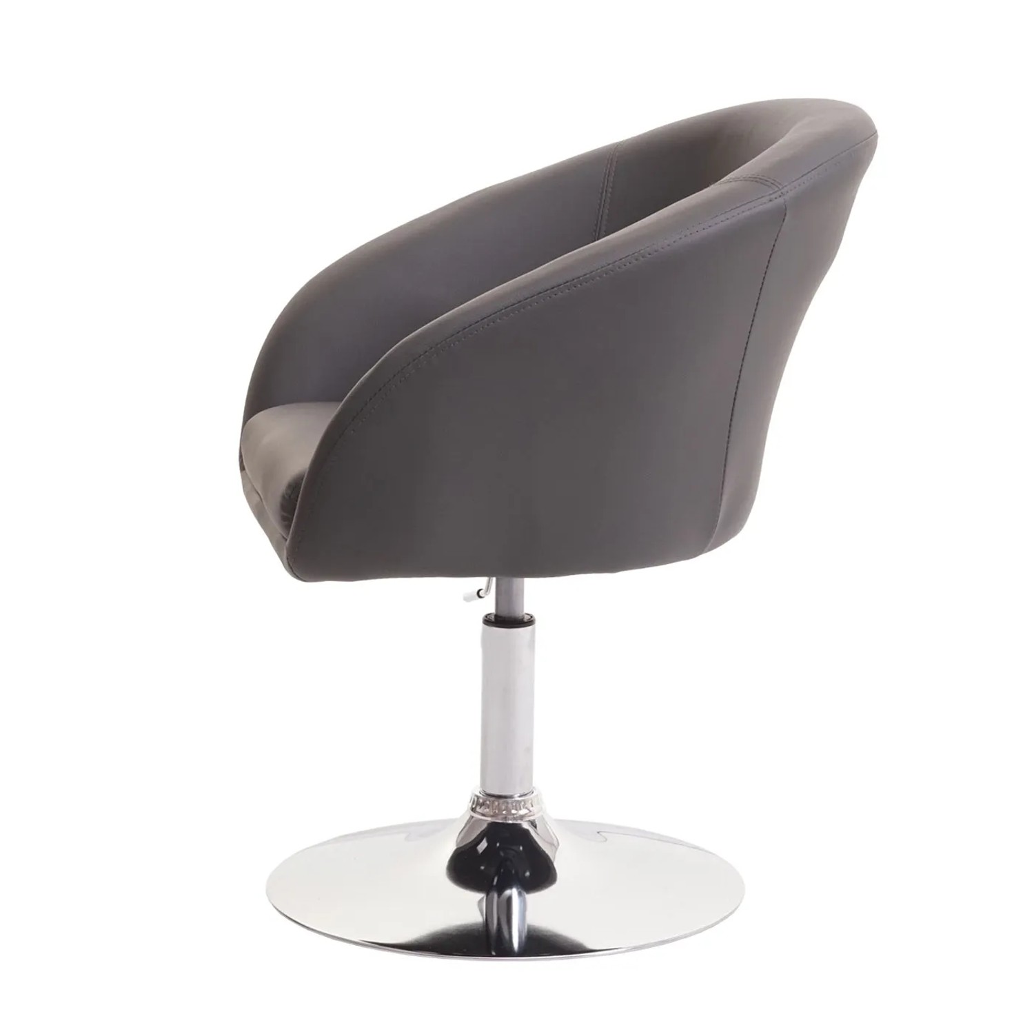 Grauer MCW Esszimmerstuhl F19 aus Kunstleder mit verchromtem Fuß und drehbarer Sitzfläche.