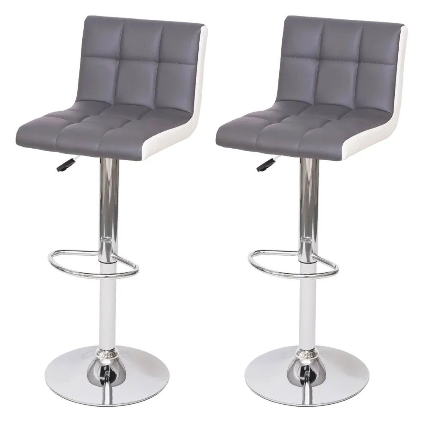 MCW Barhocker G87 2er-Set Kunstleder Grau-Weiß Chromfuß