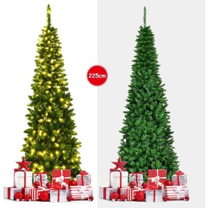 Costway Bleistift Weihnachtsbaum mit Led-Leuchten 225cm