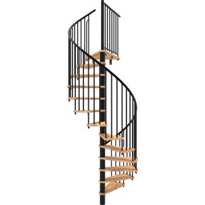 Minka Spindeltreppe Spiral Smart, Buche schwarz, Ø140cm, bis 305,5cm Geschosshöhe.
