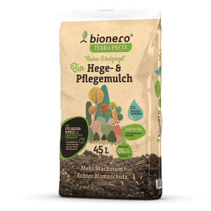 Sack Bionero Hege- & Pflegemulch, 45 l, torffreier Bio-Mulch mit Pflanzenkohle für Bodenverbesserung.
