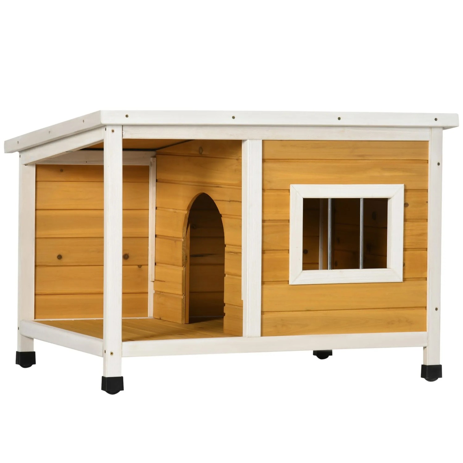 PawHut Hundehütte Outdoor Hundehaus mit aufklappbares Asphaltdach, wetterfest, Orange 85,5 x 62 x 60 cm