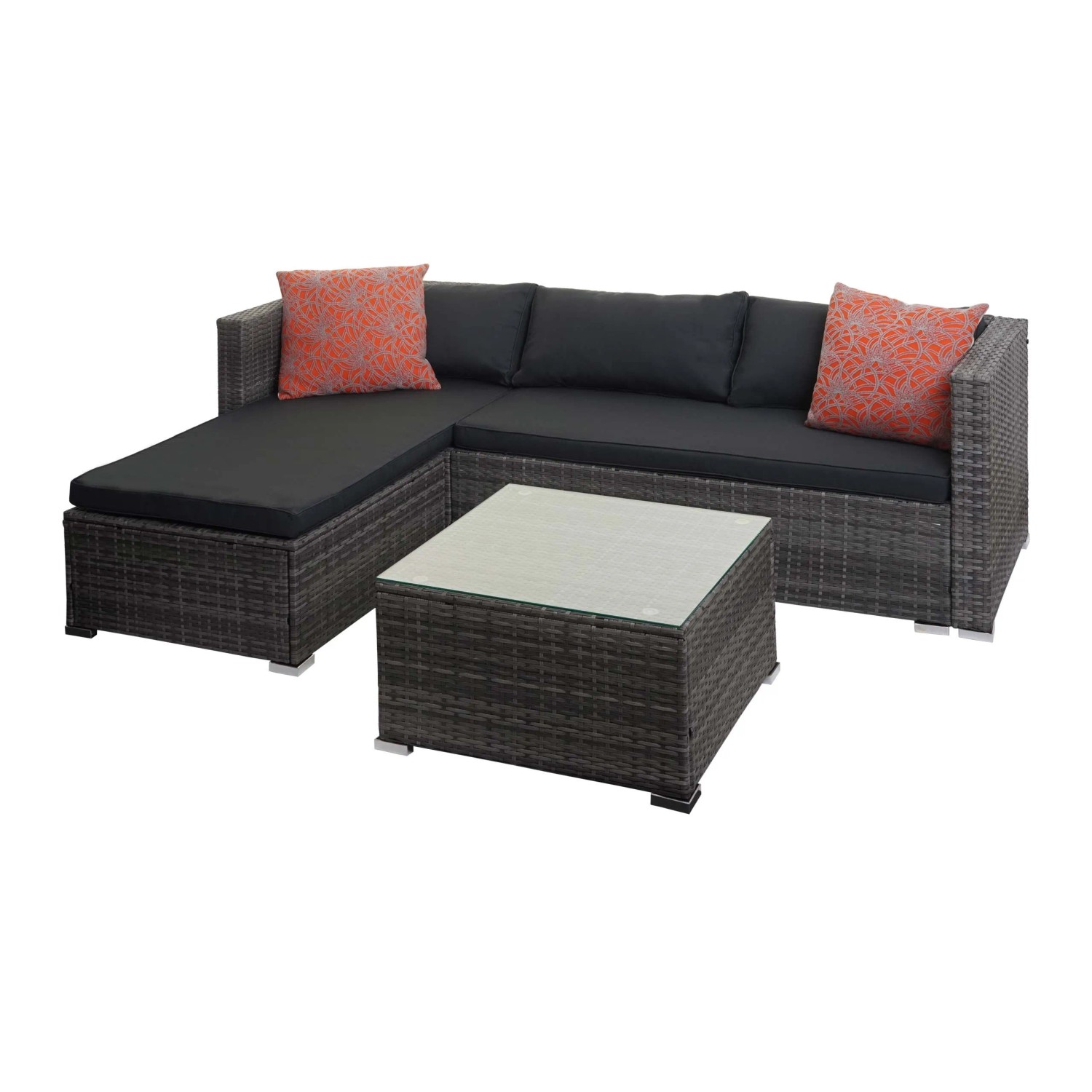 PROREGAL Poly-Rattan Garnitur Balkon-/Garten-/Lounge-Set Sofa Sitzgruppe Grau Kissen Dunkelgrau Mit Dekokissen