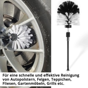 STAHLWERK Bürsten Aufsatz 15er Set: Kugelbürste reinigt Felge. Verlängerung für Akkuschrauber/Bohrmaschine. Effektive Reinigung.