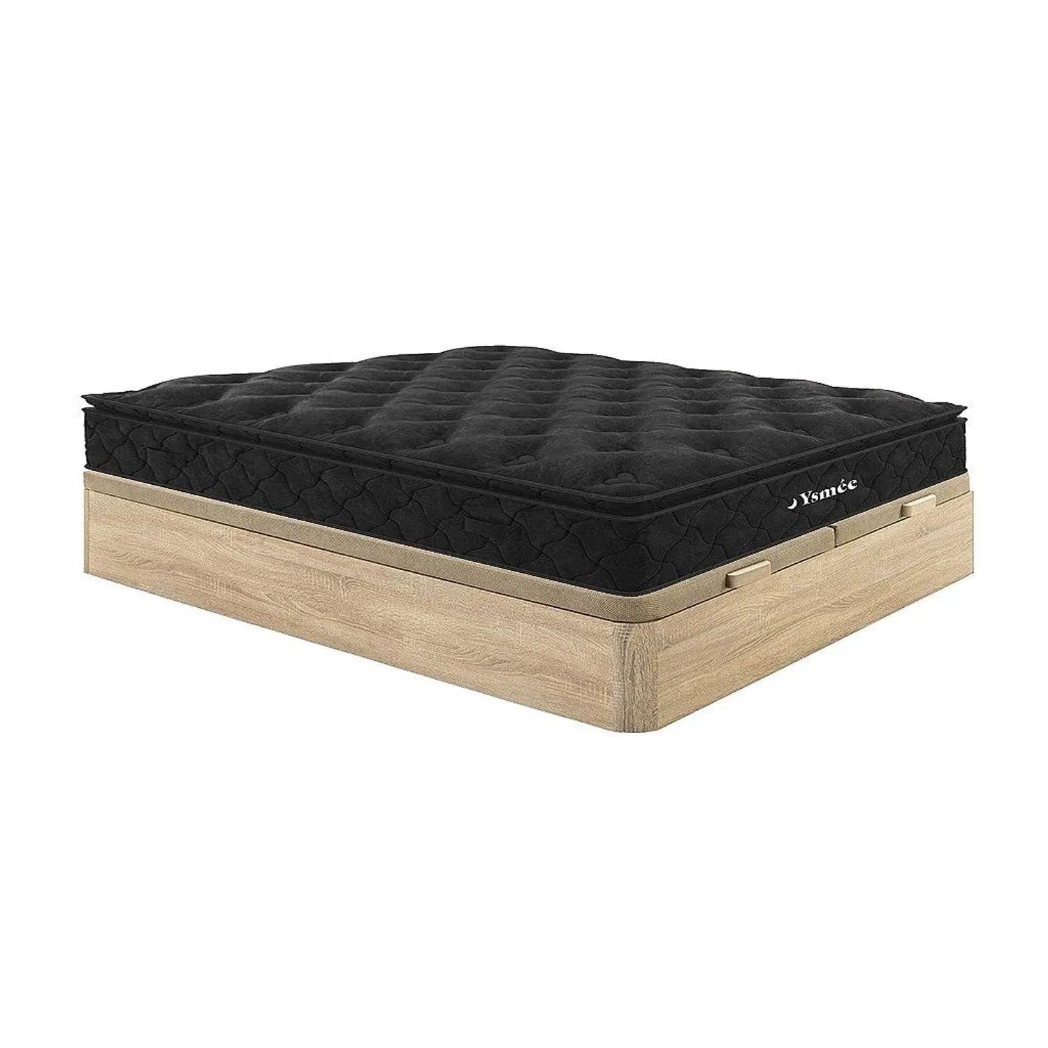 Vente-unique Matratze Und Bettgestell Mit Lattenrost Und Bettkasten Black Dream Schwarz  Naturfarben Hell 200 cm
