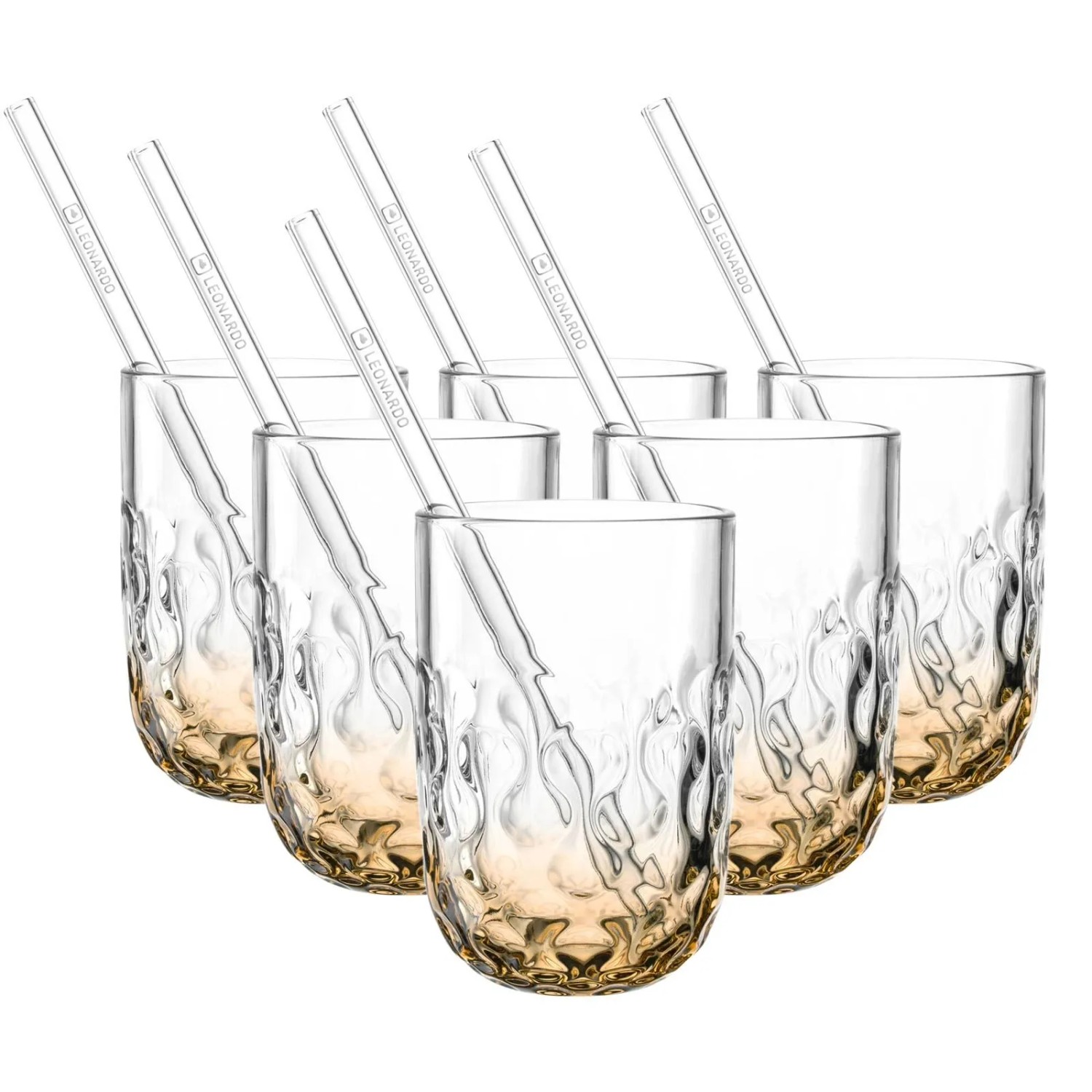 Leonardo Gocce Caramel Macchiato Glas V2 390 ml mit Glastrinkhalm 6er Set
