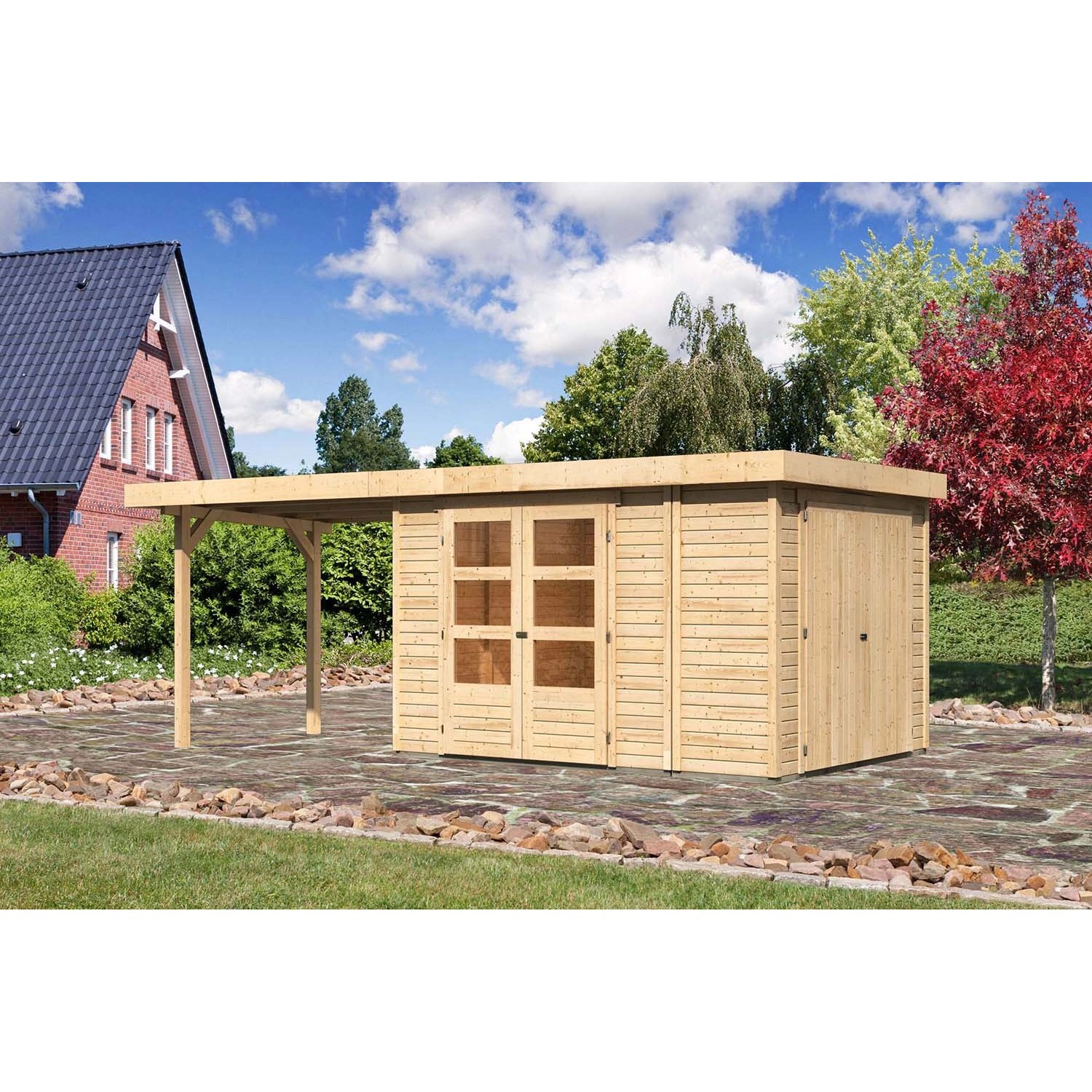 Karibu Holz-Gartenhaus Retola Natur Flachdach Unbehandelt 238 cm x 242 cm günstig online kaufen