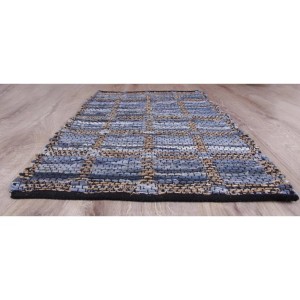Blauer Jeans Flickenteppich 70x180 cm, handgefertigt im Square Design.