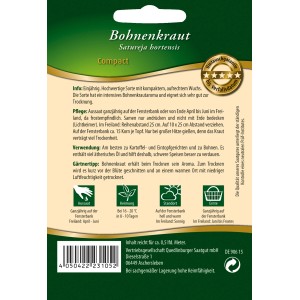Samenpackung Quedlinburger Bohnenkraut Compact, einjährige Sorte für Beet, Balkon und Topf.