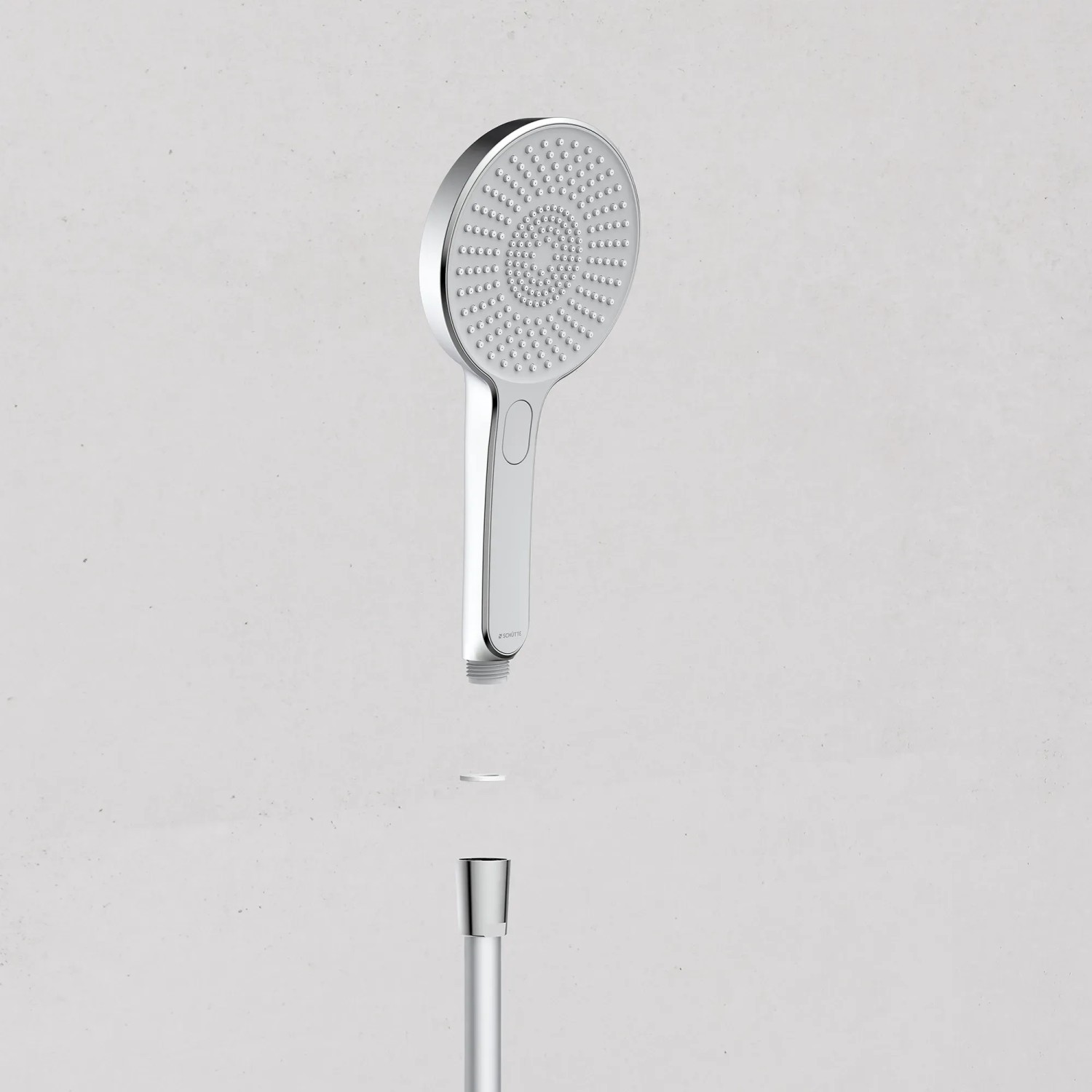 Schütte Stangenbrause-Set Karibik Oval Chrom-Hellgrau mit Brauseschlauch und Handbrause.