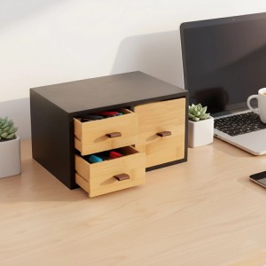 Relaxdays Schubladenbox Bambus Schwarz mit Schlaufen 15 cm x 25 cm x 20 cm 1,9 kg