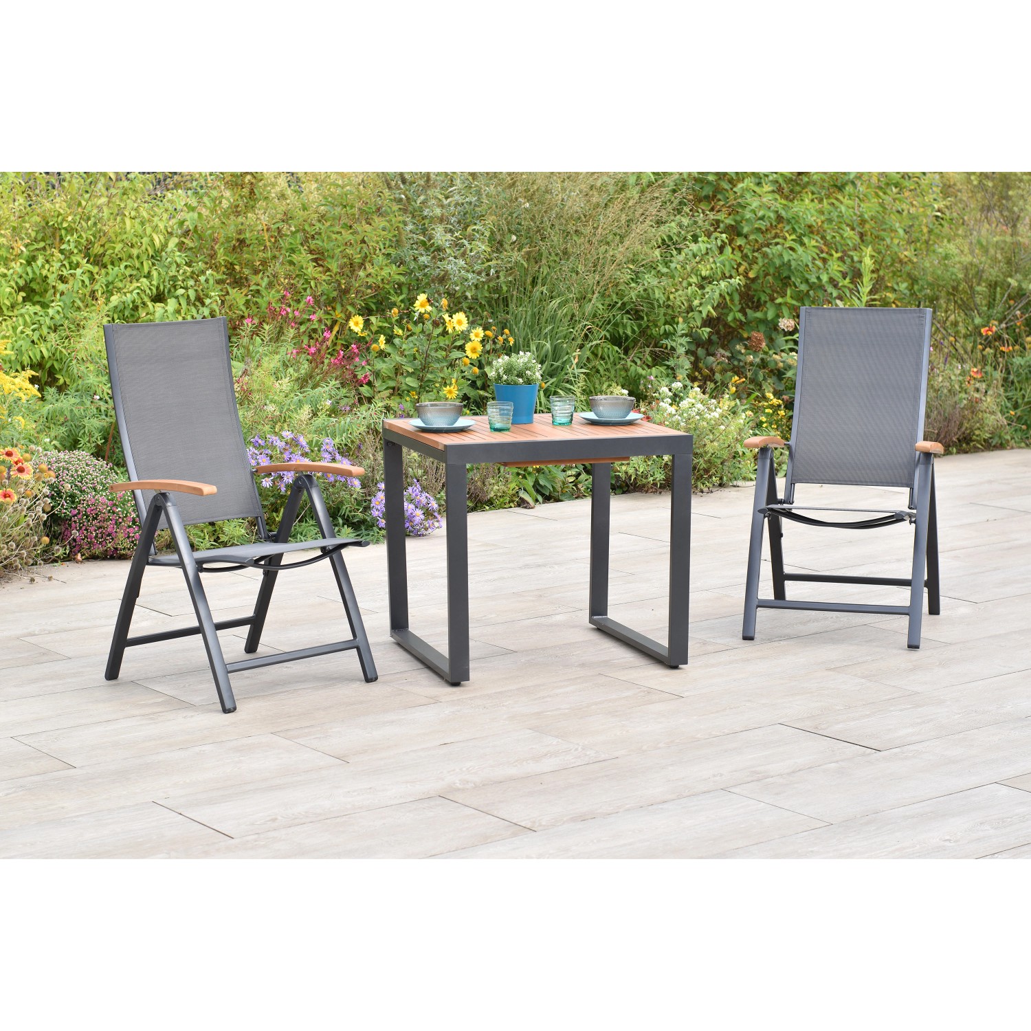 Merxx Toblino Set 3-tlg. 2 Klappsessel Balkon-Tisch Ausziehbar günstig online kaufen