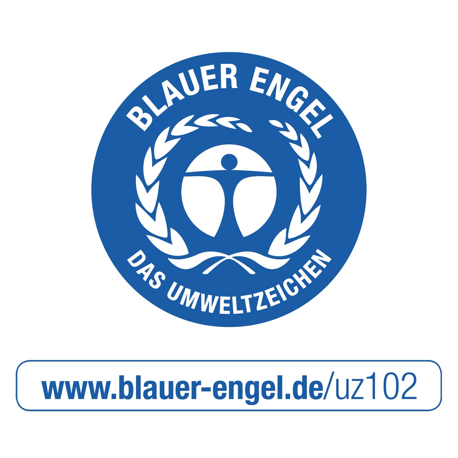 Blauer Engel Umweltzeichen für Alpina Wandfarbe Rhabarberrot.