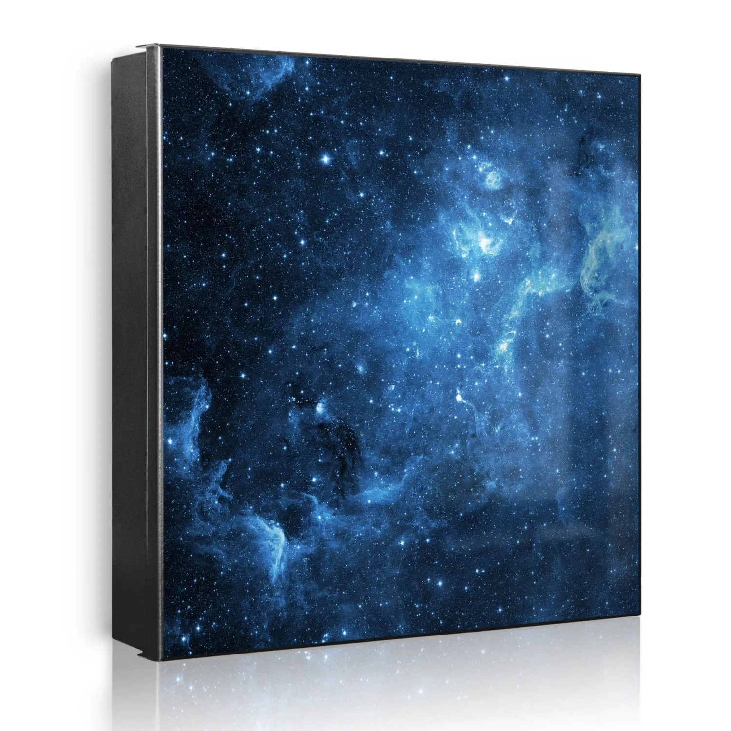Banjado Großer Schlüsselkasten Metall 30x30cm Schwarz Scharnier Links 50 Haken Beschreibbar Magnetisch Motiv Universum