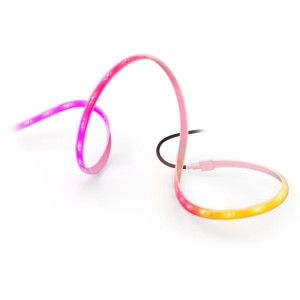 Philips Hue Flux Gradient Outdoor Lightstrip, 6m, leuchtet mit dynamischen Farbverläufen von Pink zu Orange.