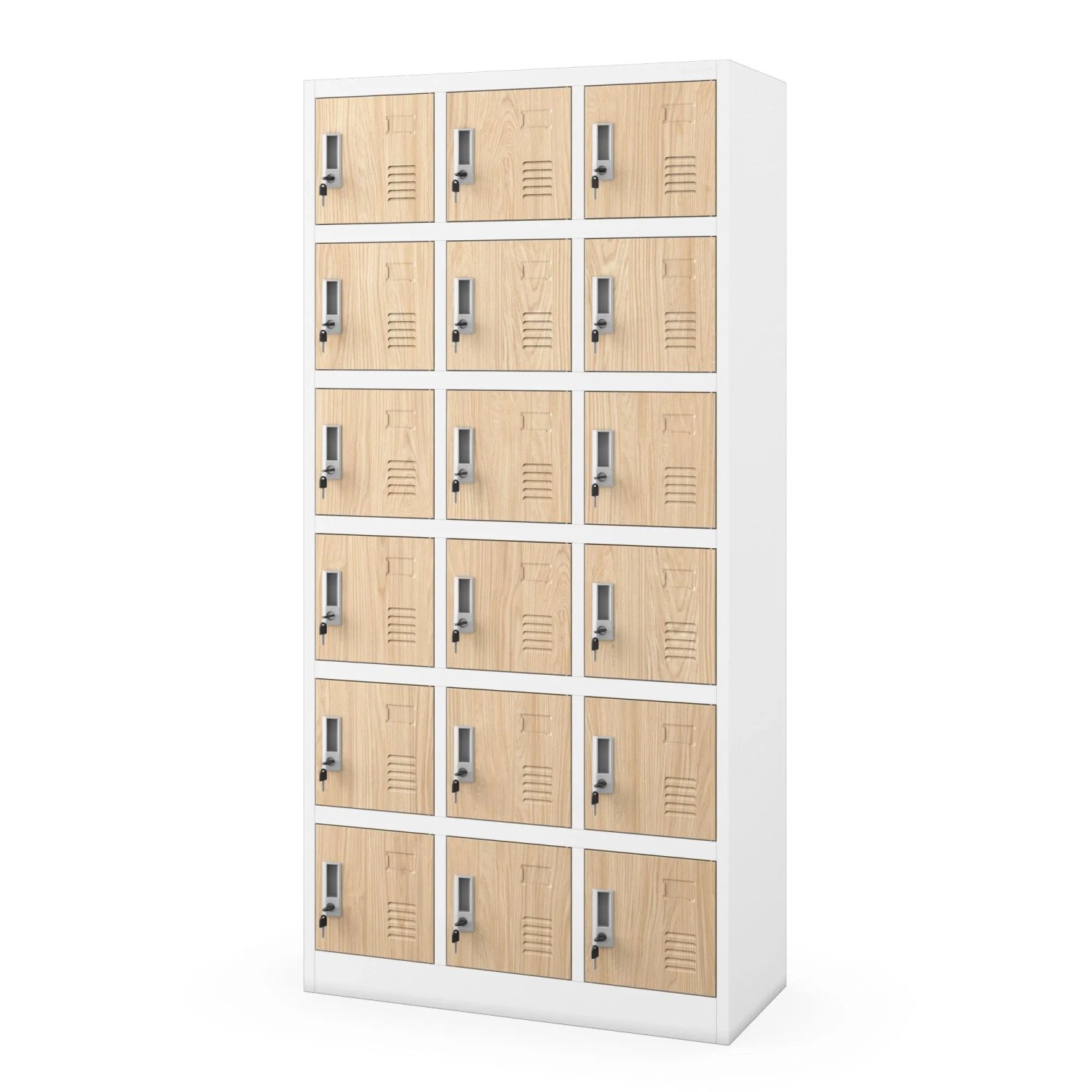 JAN NOWAK Spind Schließfachschrank mit 18 Fächern KAROL ECO DESIGN Weiß Sonoma Eiche 185 x 90 x 40 cm